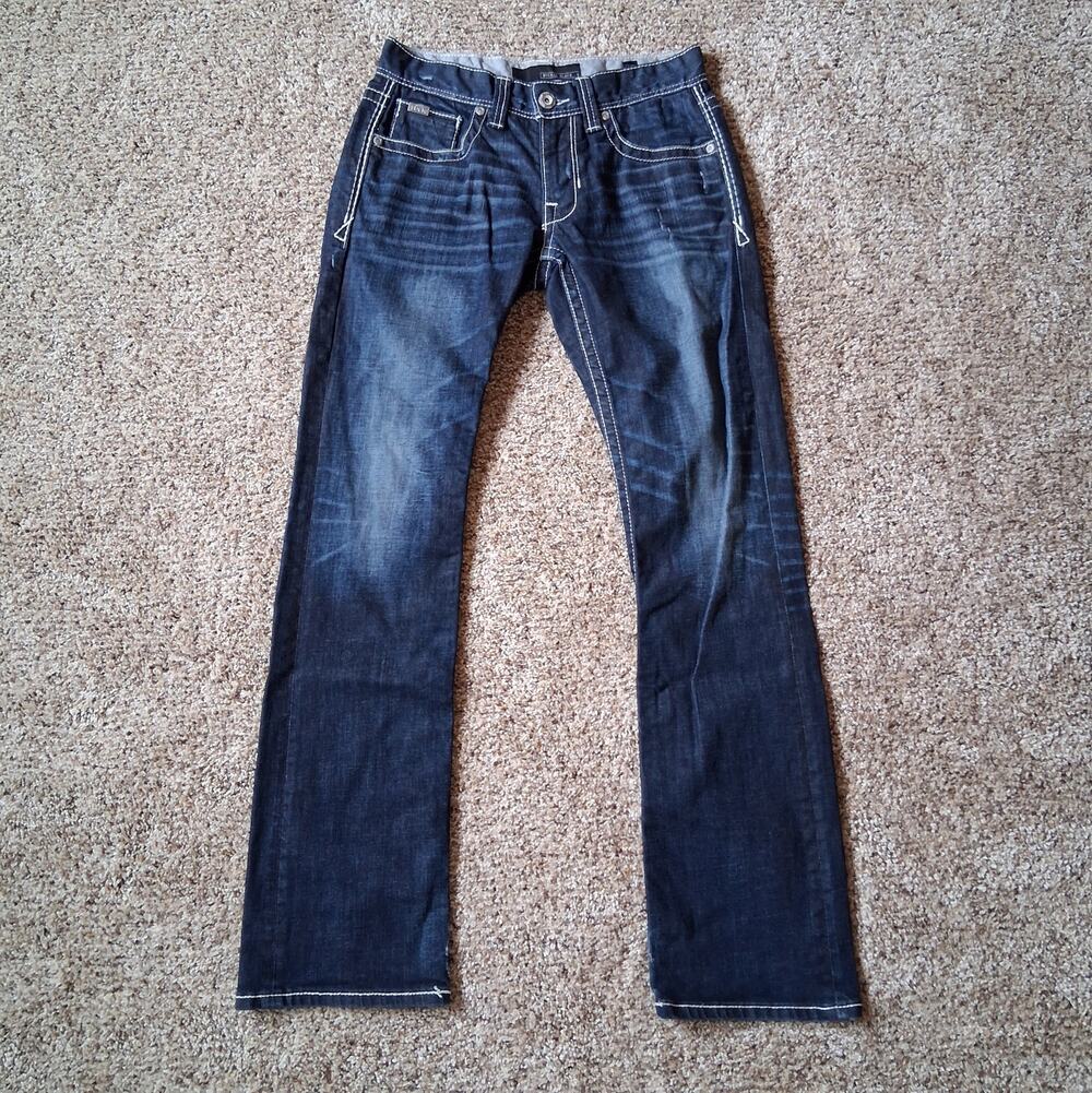 Buckle Black Three Men's Jeans 30 Long Bootcut Dark Wash Stretch Contrast Stitch